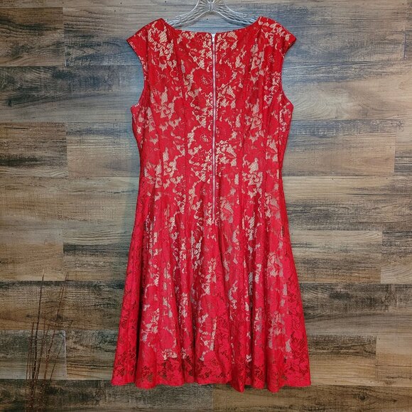 Julian Taylor New York Fit & Flare Dress Size 14 Floral Lace Cap Sleeve Coquette - Picture 2 of 8